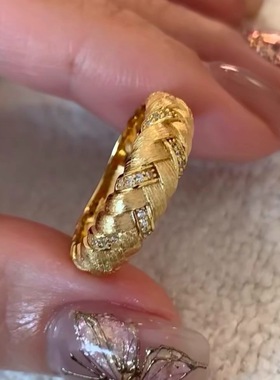 意大利～vintage法式拉丝编织戒指女小众设计精致时尚感麻花