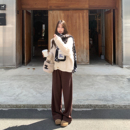 糯米棕色阔腿裤女秋冬加绒加厚美拉德梨形报恩裤针织休闲加长拖地