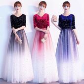 黑色复古大合唱团演出服装 女成人长裙宴会主持人名媛气质晚礼服裙