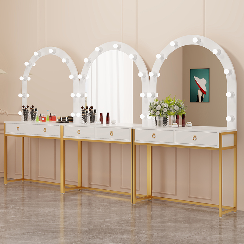 影楼梳妆台卧室现代简约收纳镜子理发店美容院专用轻奢婚纱化妆桌