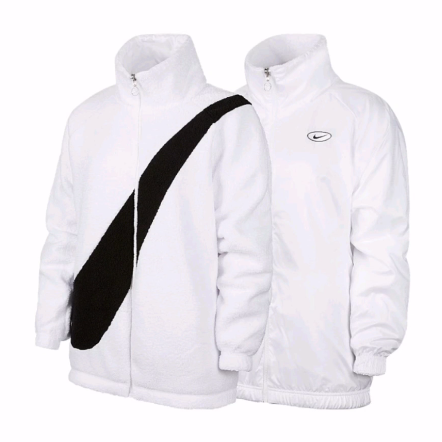 Nike Big Swoosh 大logo羊羔绒双面穿夹克 女款 白色