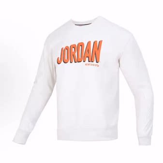 Jordan 字母Logo印花抓绒运动休闲圆领卫衣 男款 白色