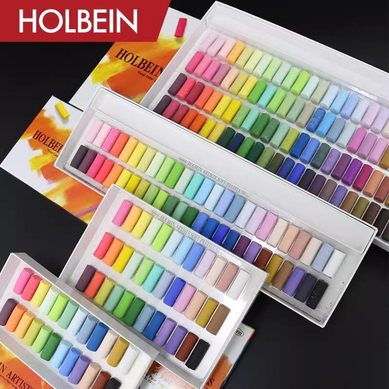 日本Holbein荷尔拜因色粉笔半支艺术家级软质短粉彩笔套装bjd娃妆