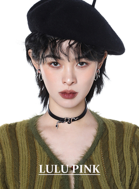 美式小众设计ins中性朋克风灵蛇项链辣妹choker黑色皮革颈链项圈