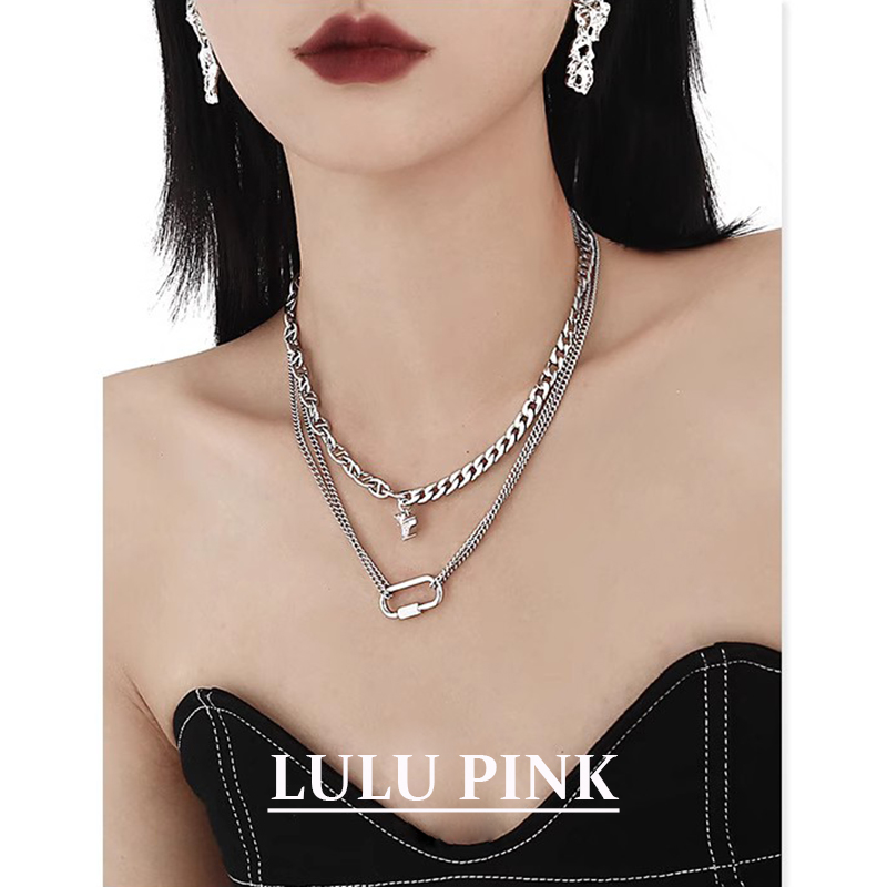 美式小众设计ins甜酷风爱心镶钻双层项链欧美简约百搭辣妹风颈链