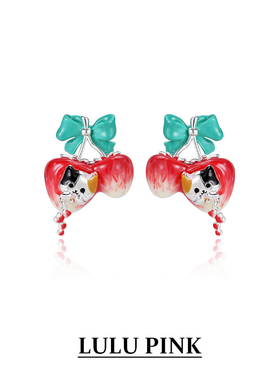 韩国小众设计ins樱桃小猫咪耳环滴油甜酷辣妹风s925纯银针耳钉