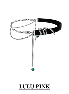美式小众设计ins潮酷风灵蛇choker辣妹朋克风黑色皮革项圈项链