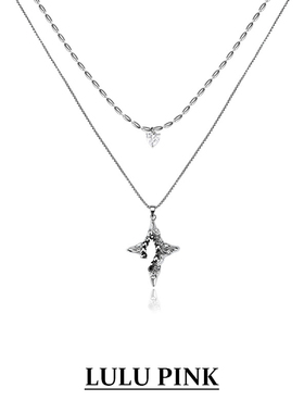 美式小众设计ins潮酷风四芒星双层项链锆石高级感百搭锁骨链颈链
