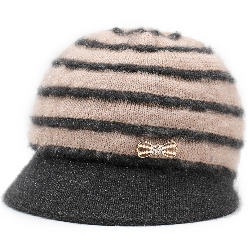 新款秋冬季女士双色户外骑行保暖防寒毛线帽短沿套头盆帽妈妈帽子