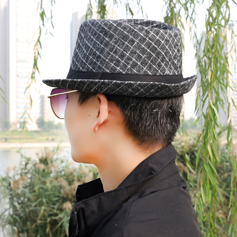 男士礼帽上海滩许文强同款英伦毛呢爵士帽中老年 毛呢格子