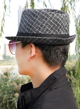 男士礼帽上海滩许文强同款英伦毛呢爵士帽中老年 毛呢格子