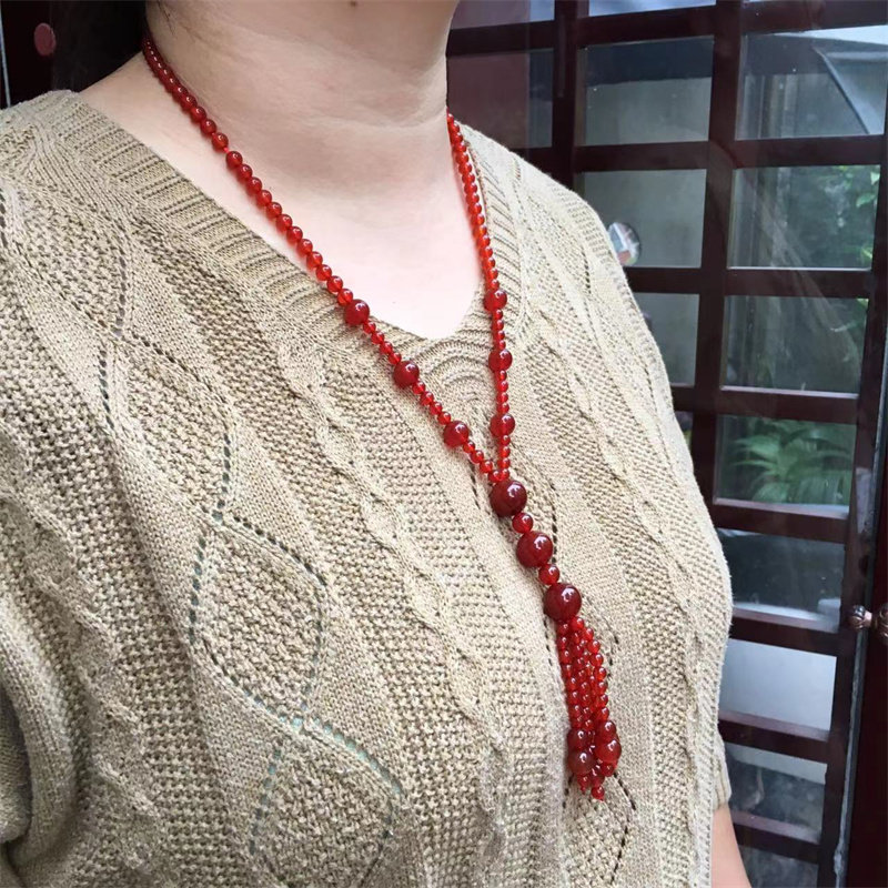 红玛瑙短款项链女毛衣链带证书