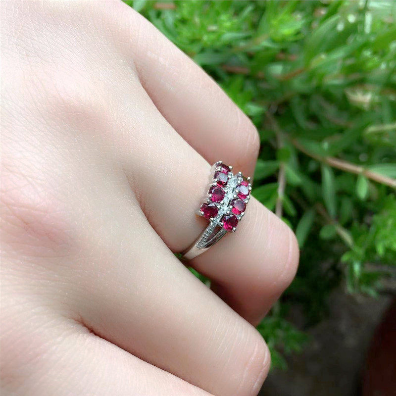 紫红色锆石双排钻戒女士精致时尚戒指925银宝石镶嵌指环戒子礼物