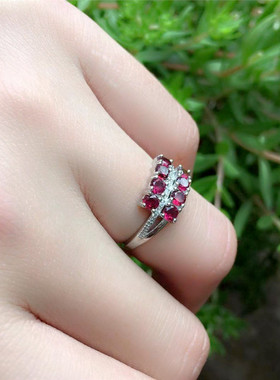 紫红色宝石戒指银镶戒子指环女