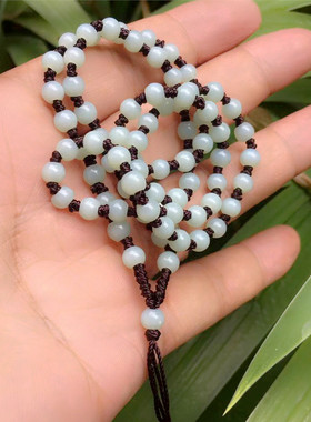 青白玉小圆珠挂件玉线项链绳