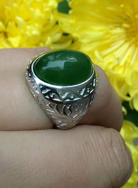和田玉菠菜绿碧玉活口戒指指环男