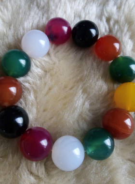 玉髓大圆珠七彩玛瑙多宝手串包邮