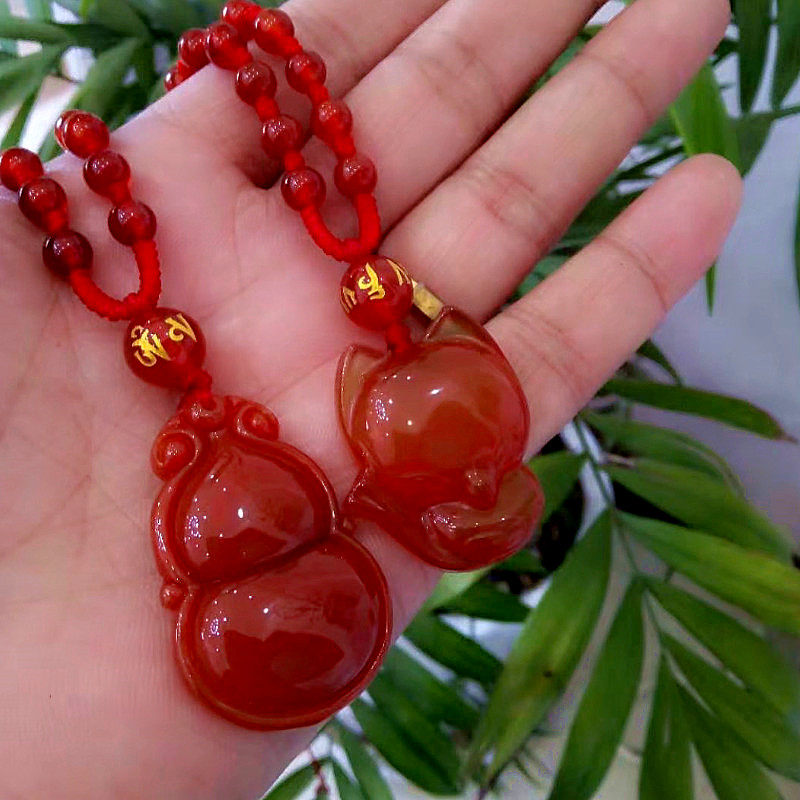 女士高档项链天然红玛瑙毛衣链带吊坠冰种玉髓狐狸四季豆如意葫芦