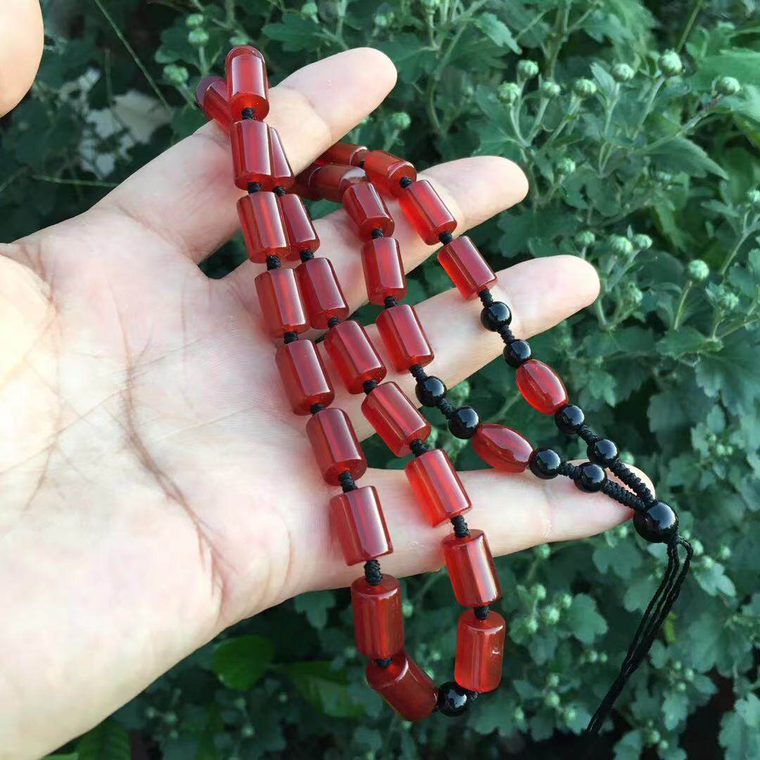 天然红玛瑙直筒珠项链挂绳吊坠绳