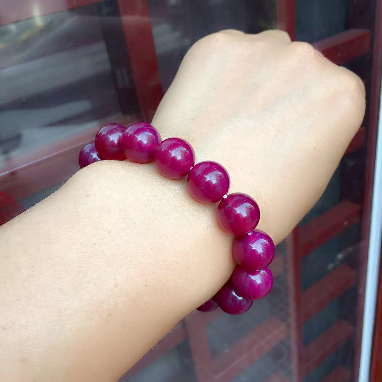 带证书真玛瑙手串14毫米圆珠玫红紫玛瑙手链男女古风精品玉石佛珠