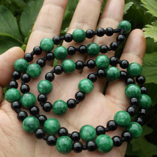 石英岩玉石全珠项链绳男女款油润墨绿圆珠项链绳观音佛吊坠挂件绳