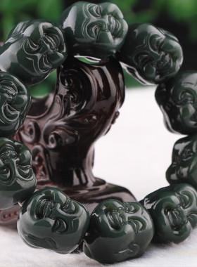 天然和田青玉手串玉石佛头手链男