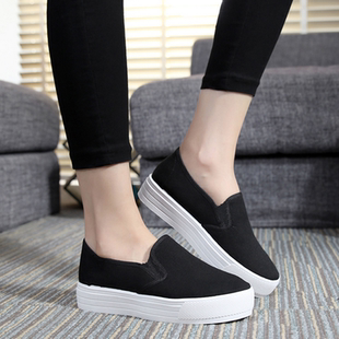 帆布鞋 百搭休闲学生乐福鞋 女韩版 厚底板鞋 一脚蹬懒人鞋 春新款