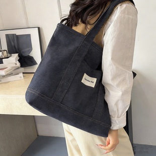 日系休闲大容量帆布单肩包女牛仔布通勤托特大包大学生上课手提包