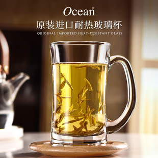 Ocean进口玻璃杯带把透明办公室绿茶杯耐热待客茶杯喝水泡茶杯子