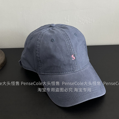 大头怪售小众设计s字母棒球帽子美式复古水洗大头围刺绣鸭舌男女