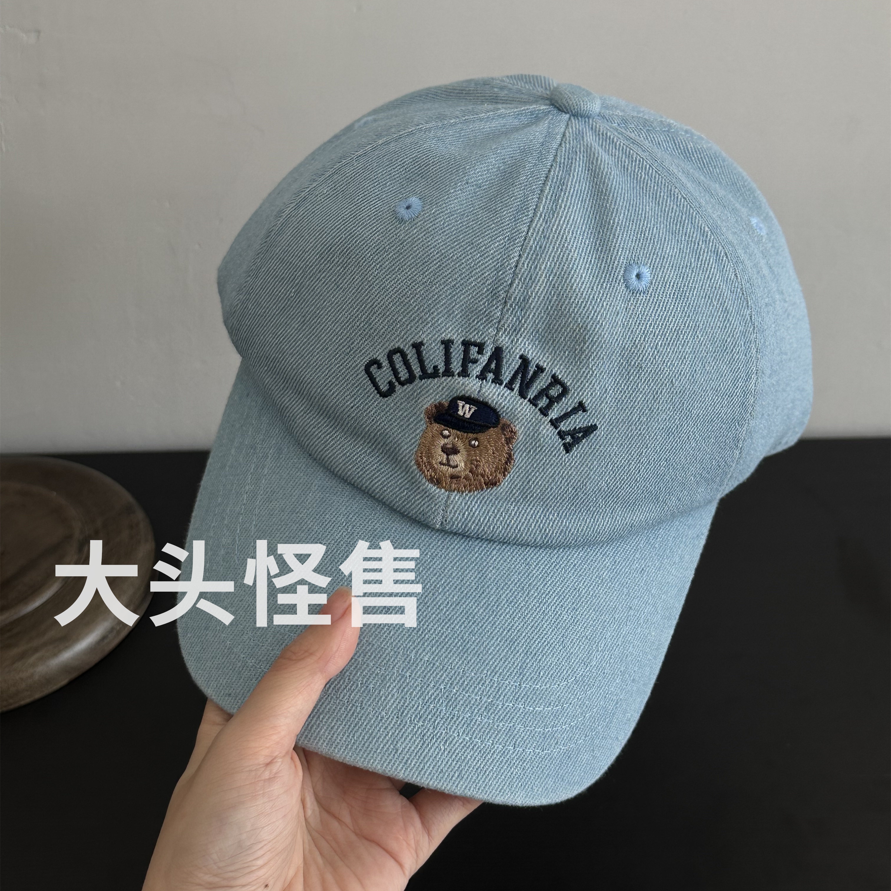 大头怪售韩版棒球帽宽帽檐大脸显脸小男女款小熊帽子潮软顶鸭舌帽