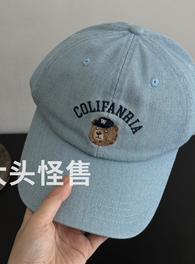 大头怪售韩版棒球帽宽帽檐大脸显脸小男女款小熊帽子潮软顶鸭舌帽
