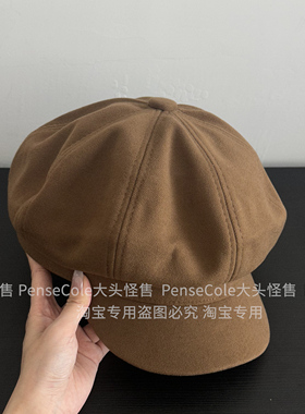 大头怪售大头围八角贝雷帽秋冬毛呢帽子女日系复古大号纯色报童帽