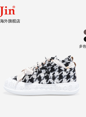 iiJin艾今24新品7cm厚底内增高千鸟格织物低帮休闲鞋女AF136AWEJ