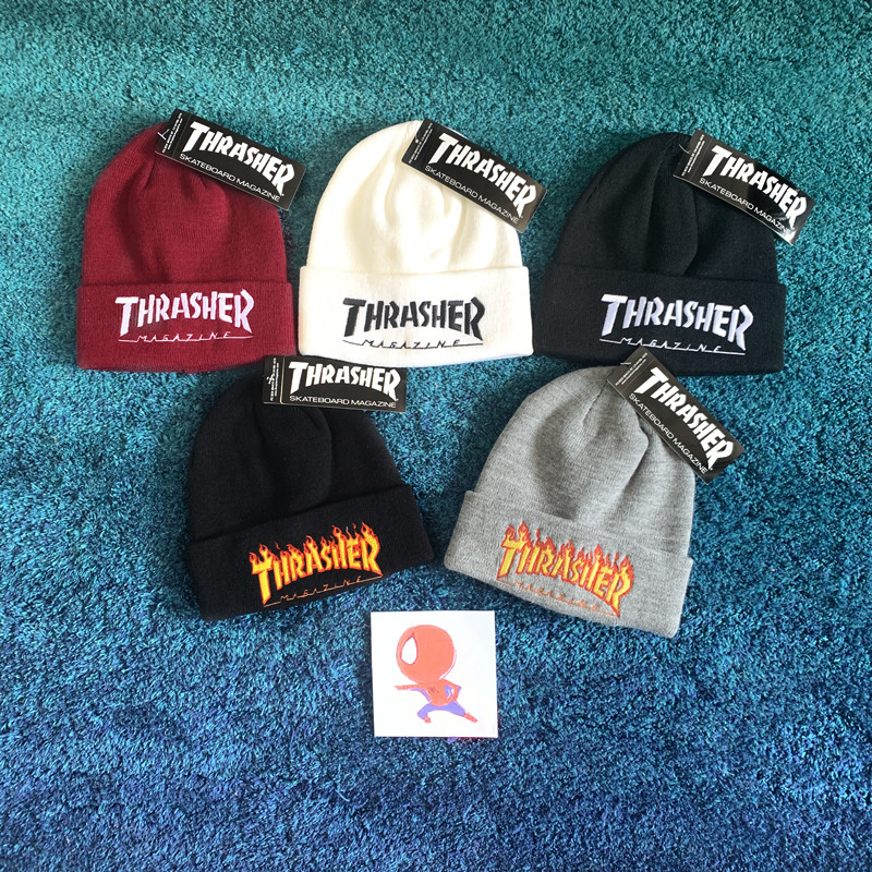 正品现货丨日版thrasher刺绣字母火焰冷帽针织毛线帽保暖帽子潮牌