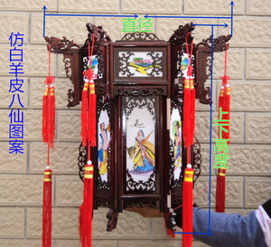 东阳木雕实木仿古六角宫灯大红灯笼中式喜庆灯笼八仙图案走廊吊灯