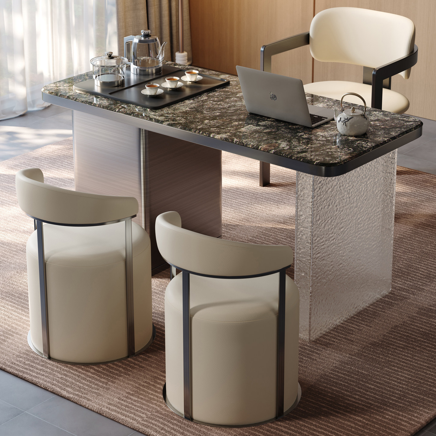意式轻奢天然奢石茶桌椅组合现代简约家用办公小茶台大理石泡茶桌