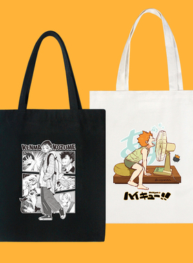 FDSK排球少年研磨日向翔阳枭谷插画师桔芊单肩帆布包黑白男女同款