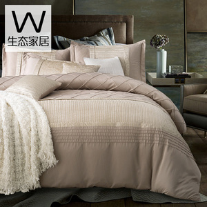 水洗真丝纯棉格纹四件套2.0米欧美式全棉高档1.8m床上用品八件套