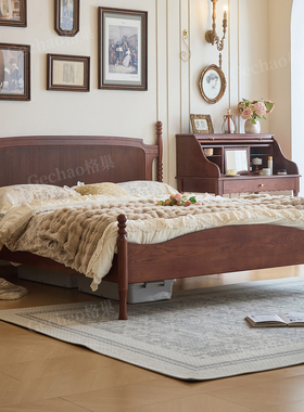 法式复古风白蜡木实木床1米8主卧大床美式中古风1.5m爱丽丝双人床