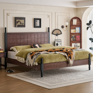 法式中古西尔万实木床主卧婚床双人大床复古风白蜡木高靠背美式床