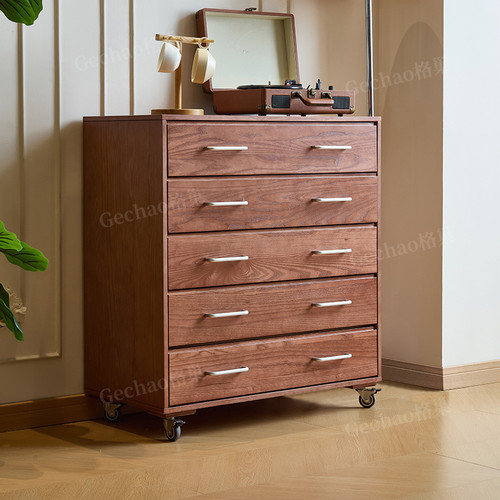 法式复古实木五斗柜琳琅斗柜中古风餐边柜沙发边柜储物柜斗柜