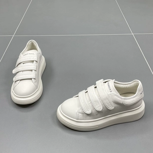 圆头厚底舒适魔术贴休闲运动牛皮板鞋 女2023春季 潮 真皮小白鞋 新款