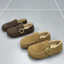 真皮加绒勃肯鞋女2025冬季新款圆头平底舒适加厚保暖休闲豆豆棉鞋