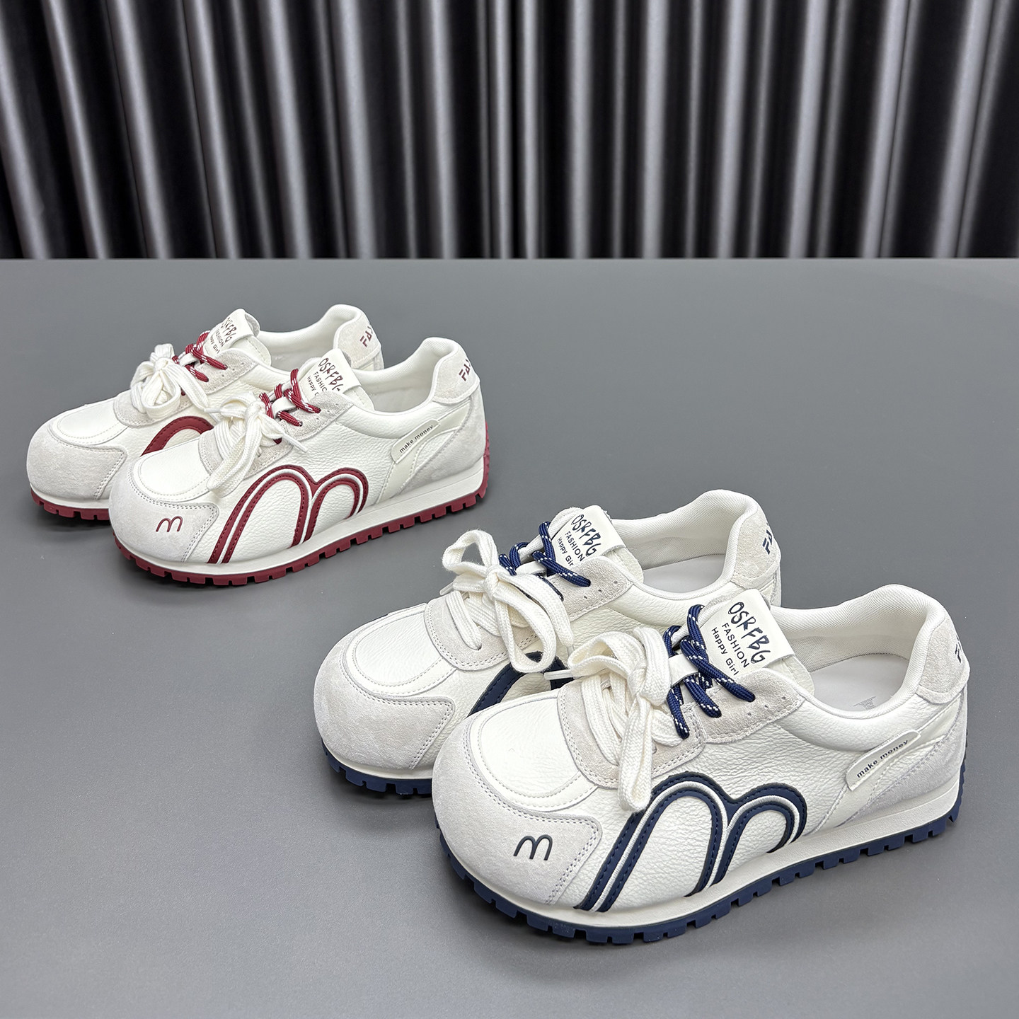 真皮阿甘鞋女2026春季新款圆头厚底系带透气舒适休闲运动跑步鞋潮