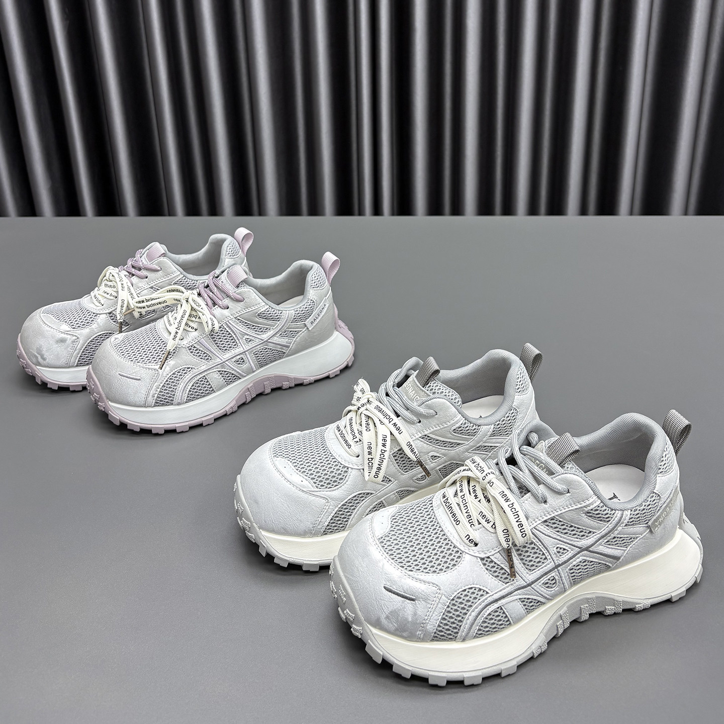 真皮网面阿甘鞋女2026春季新款圆头松糕厚底透气牛皮休闲运动鞋潮