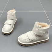 速利玛真皮羊毛加厚雪地靴女2025冬季 新款 魔术贴保暖防滑牛皮棉靴