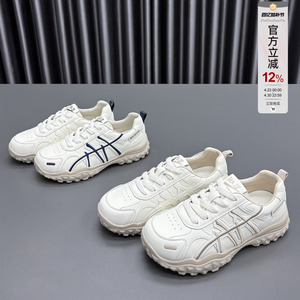 真皮阿甘鞋女2026春季新款圆头厚底系带透气防滑牛皮休闲运动鞋潮