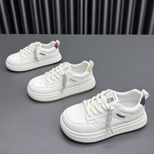 百搭牛皮休闲运动板鞋 真皮小白鞋 圆头厚底系带时尚 新款 女2026春季