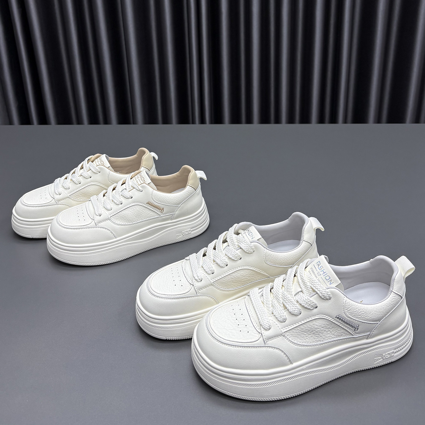 真皮小白鞋女2026春季新款圆头厚底系带舒适防滑运动牛皮休闲板鞋,女鞋,休闲板鞋,淘宝优惠券,粉丝福利购,淘宝优惠卷